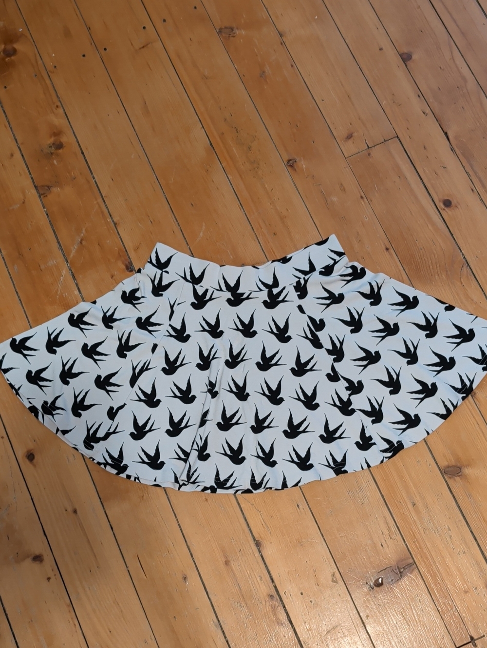 H&M White Skater Skirt with Black Bird Print